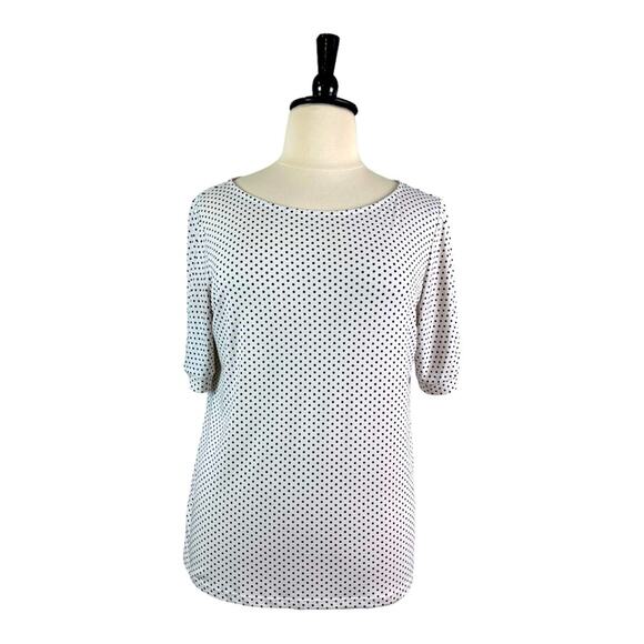 Ann Taylor Women’s Top Blouse Short Sleeves White Black Polka Dot Size XL - Picture 11 of 11